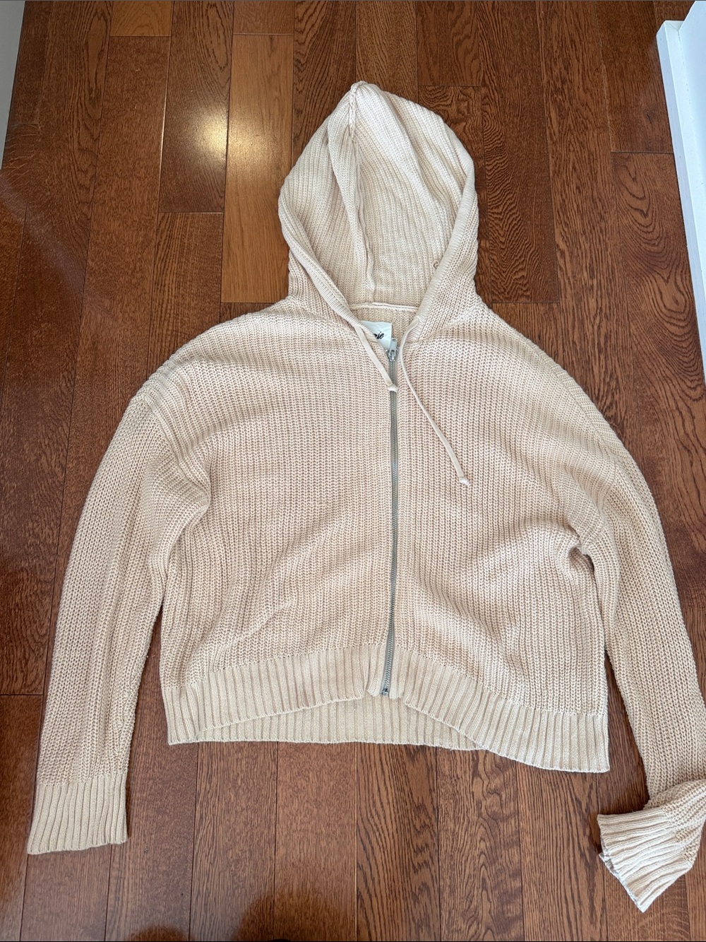 aerie Cream Knit Hooded Zip Sweater